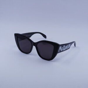Alexander McQueen AM0347S 001 Sunglasses Black Cat Eye Frame, Grey Lenses